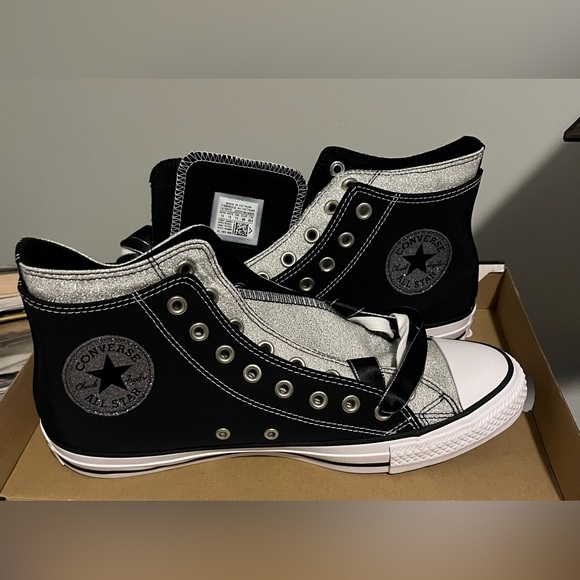 Converse Black and Glittery Silver Double Upper Sz 11 New in Box - Picture 1 of 10